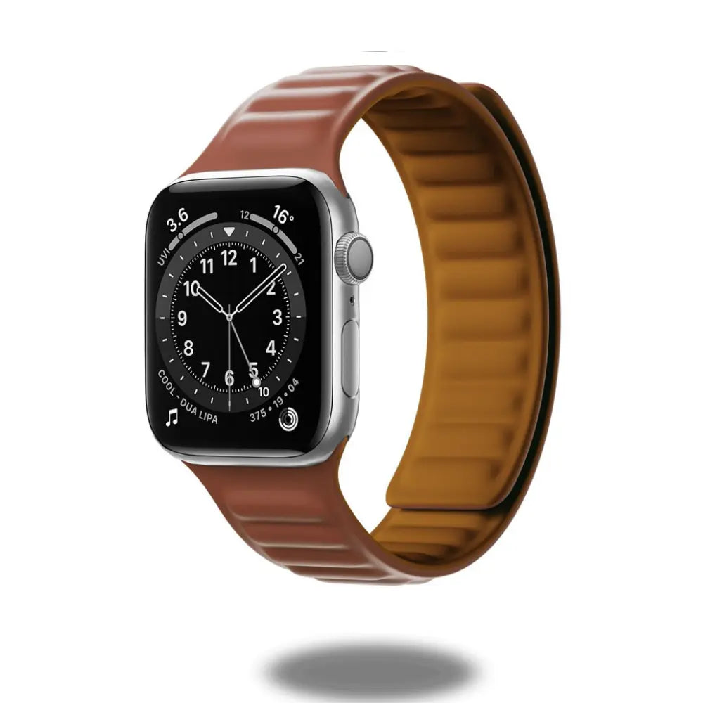 Silicone magnetic link loop band for Apple Watch, compatible with all models and sizes including Series 9, 8, SE, and Ultra.