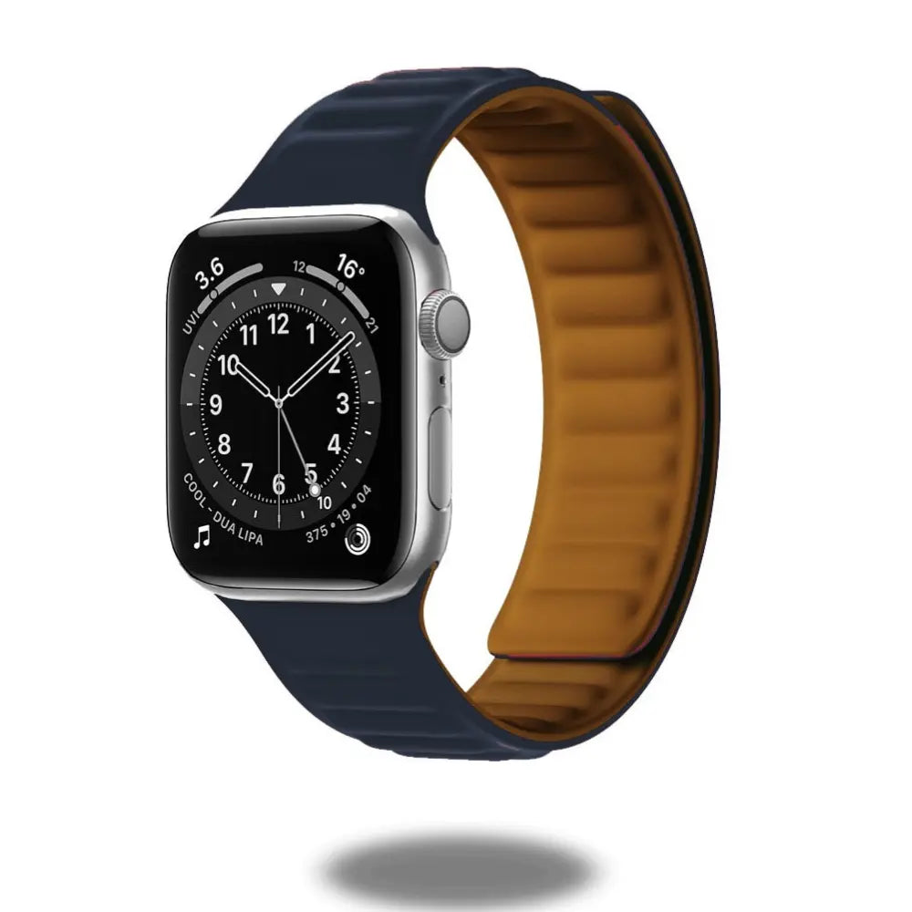 Silicone Magnetic Link Loop band for Apple Watch in navy blue, compatible with all models including Series 11 and Ultra.