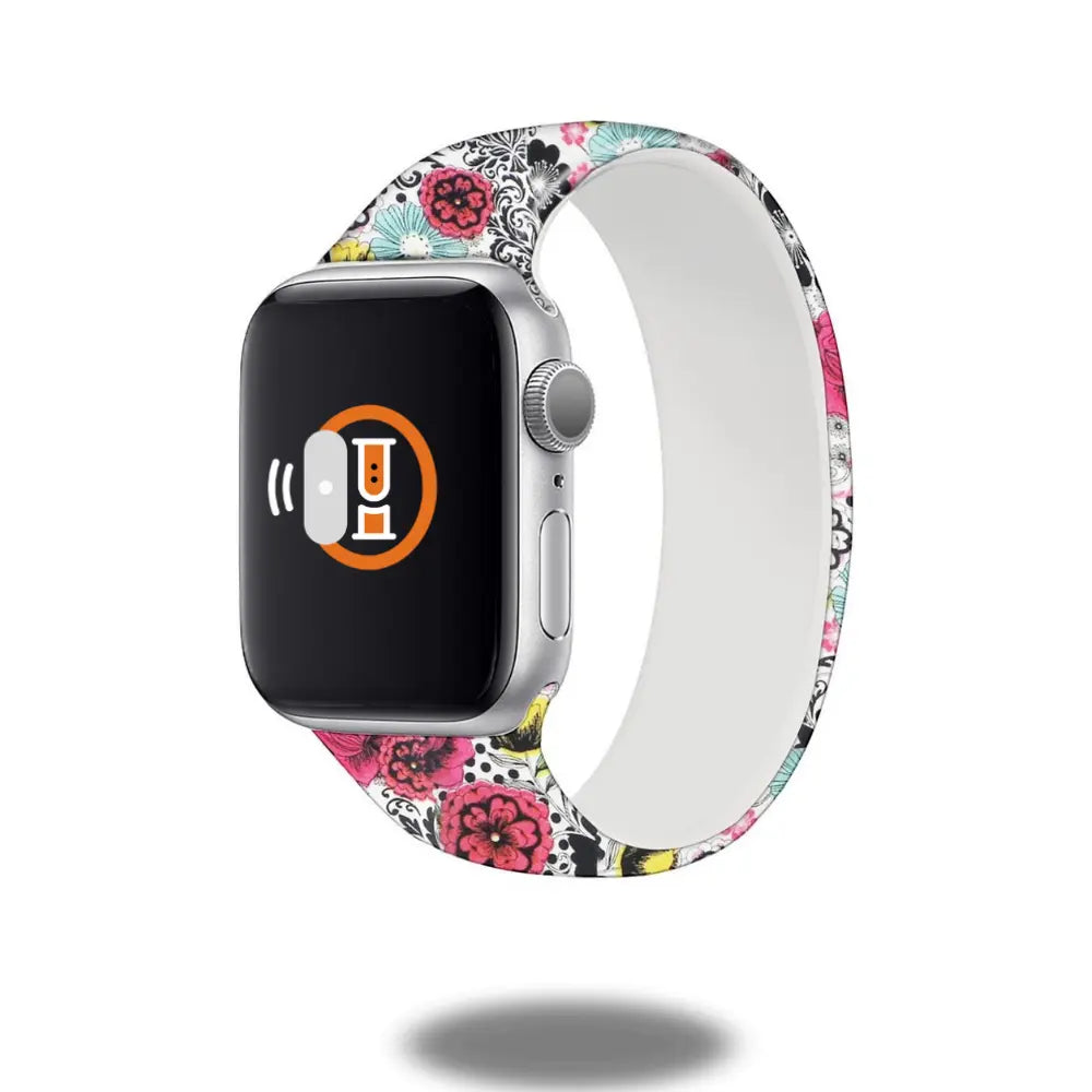 Colorful Pattern Silicon Solo Loop watch band with floral design, perfect for a trendy and bold style.