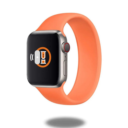Silicon Solo Loop watch band in orange, showcasing stretchable design for ultimate comfort and easy wear.