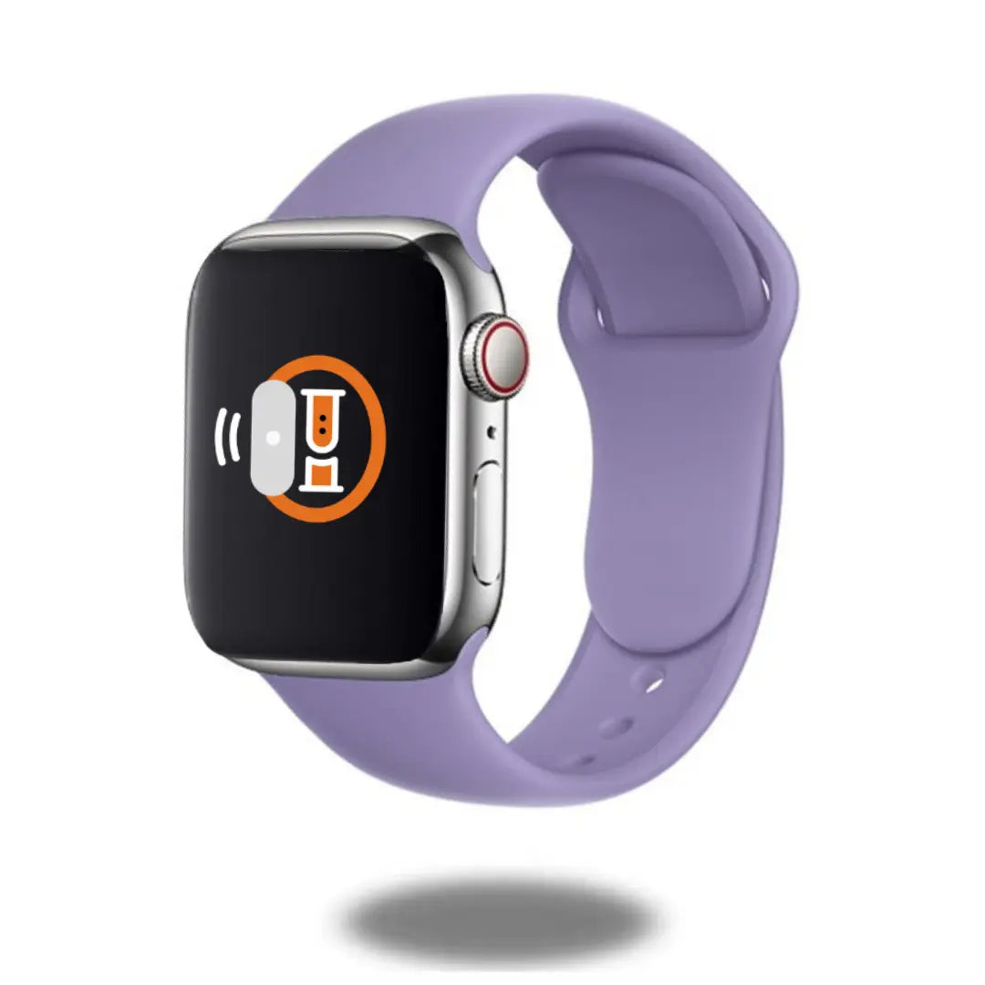 Athlete Sports Silicon Band on Apple Watch, lightweight, breathable, waterproof, soft purple strap.