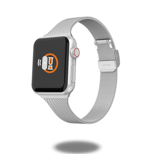 Slim Milanese Loop for iWatch with secure clasp, premium stainless steel band for a professional look, adjustable design.