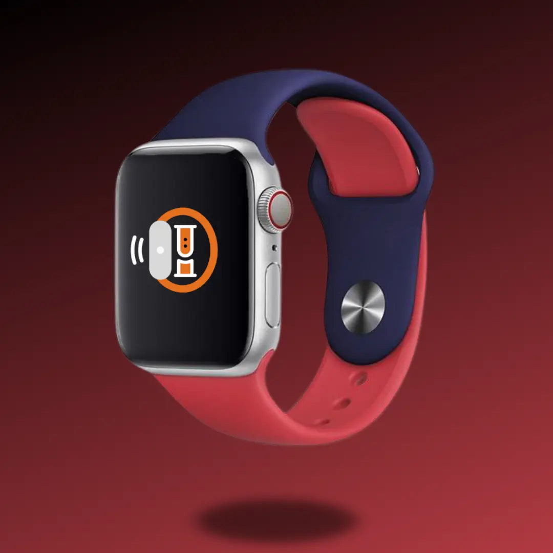 Two-tone silicon sport band for smartwatches, featuring breathable, lightweight, and waterproof material for comfort.