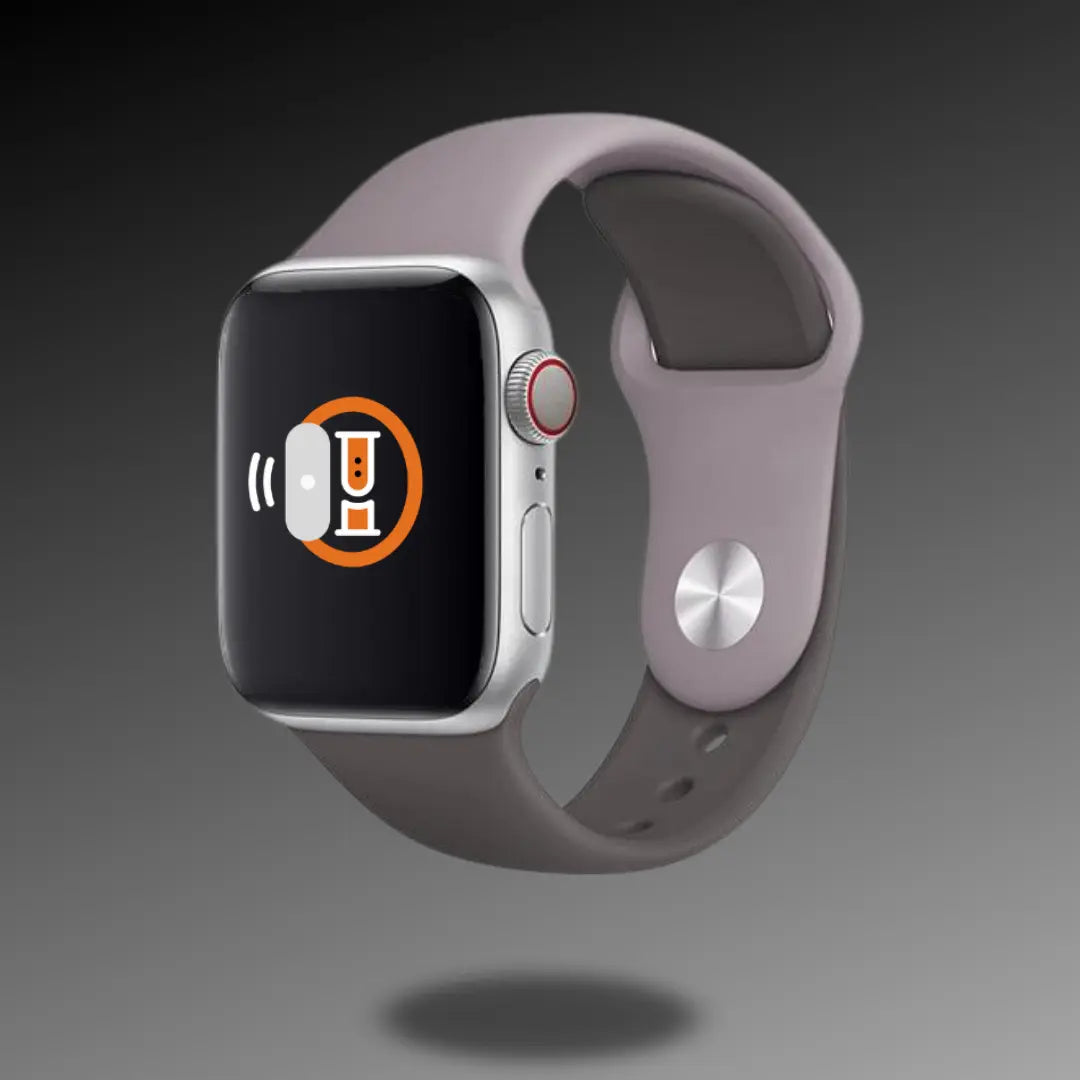 Two-tone silicon sport band on smartwatch, lightweight, waterproof, skin-friendly, ideal for athletes.