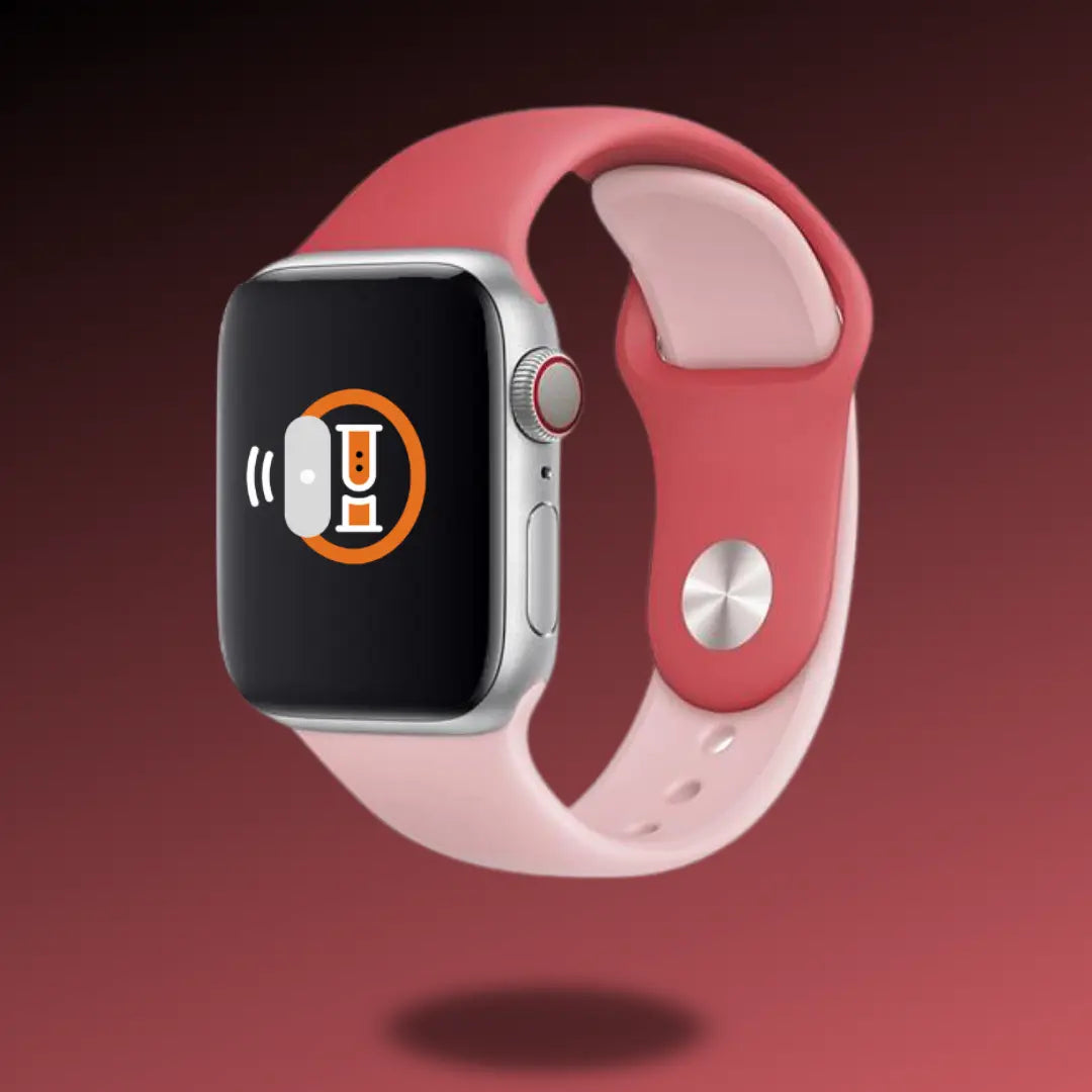 Silicon sport band in two-tone red and white on smartwatch, perfect for athletes seeking comfort and style.
