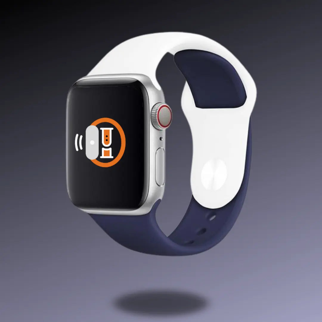 Silicon sport bands in two-tone style for Apple Watch, featuring lightweight, waterproof, and breathable design for athletes.