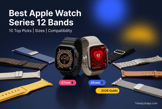 Best Apple Watch Series 12 bands in black and titanium finishes, with braided, mesh, leather and sport straps from TrendyStraps