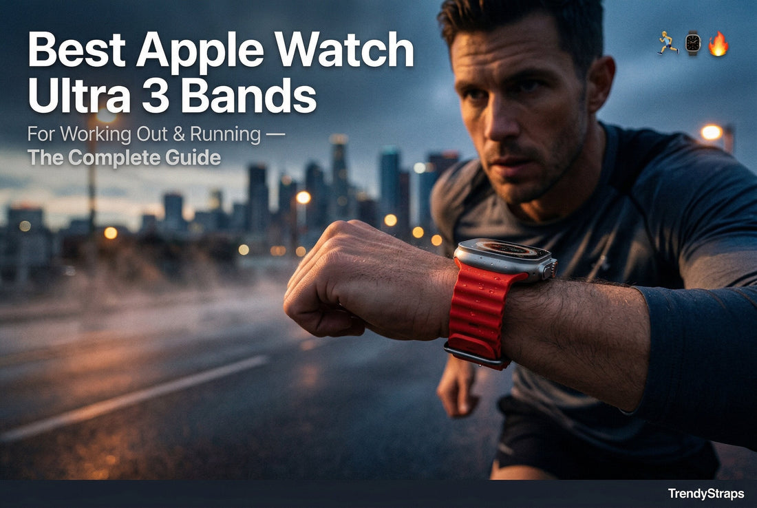 Runner with Apple Watch Ultra 3 red silicone sport band at dawn — complete workout band buying guide