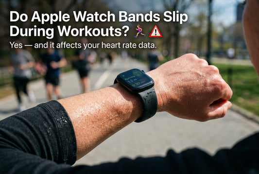 Apple Watch band slipping during a run showing the watch shifting off position on a sweaty wrist mid-workout