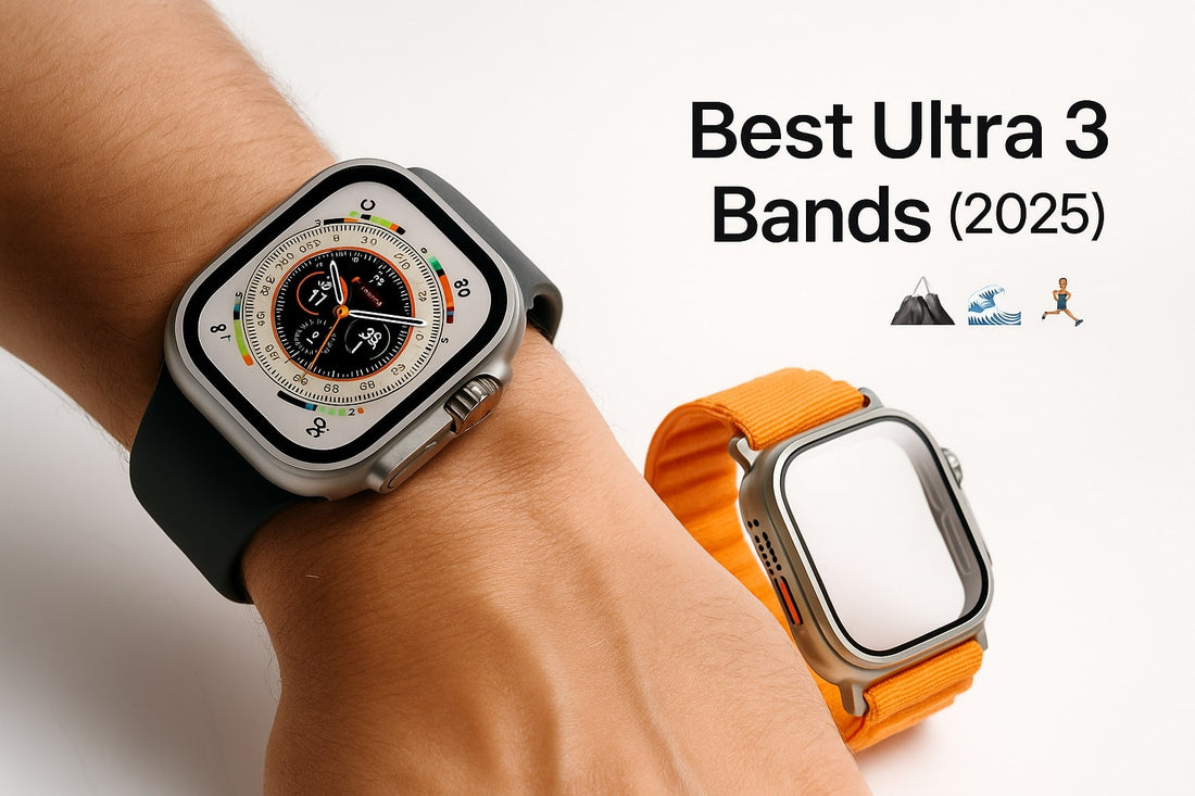 Hero banner: Apple Watch Ultra 3 on wrist with black sport band, orange alpine loop shown—best Ultra 3 bands 2025 lifestyle scene