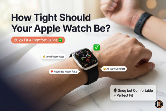 How tight should an Apple Watch band be — complete fit and comfort guide showing Apple Watch on wrist with correct band tightness, 2026