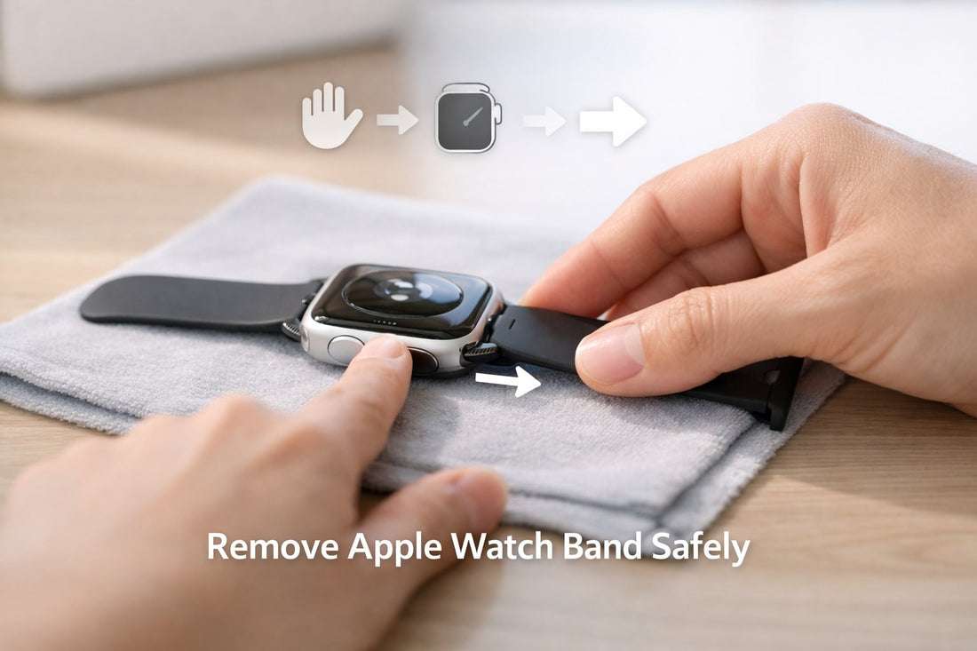 How to remove Apple Watch band without damage by sliding the strap sideways using the release button