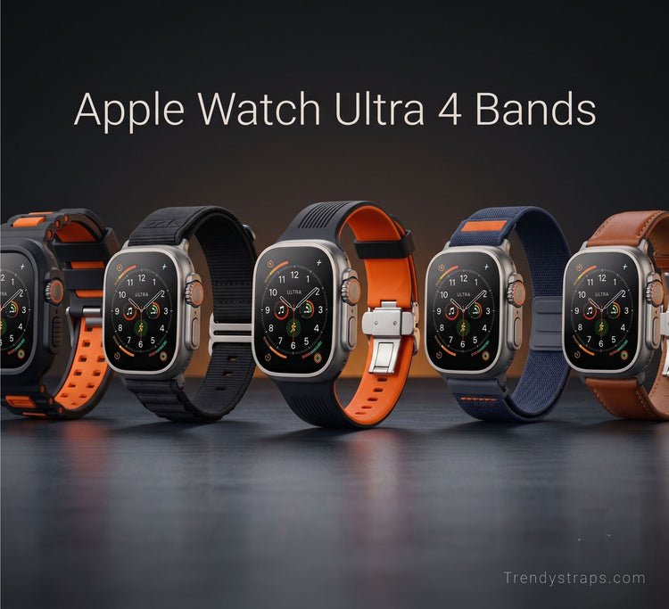Apple Watch Ultra 3 Bands displayed with an orange strap and black band against a light background.