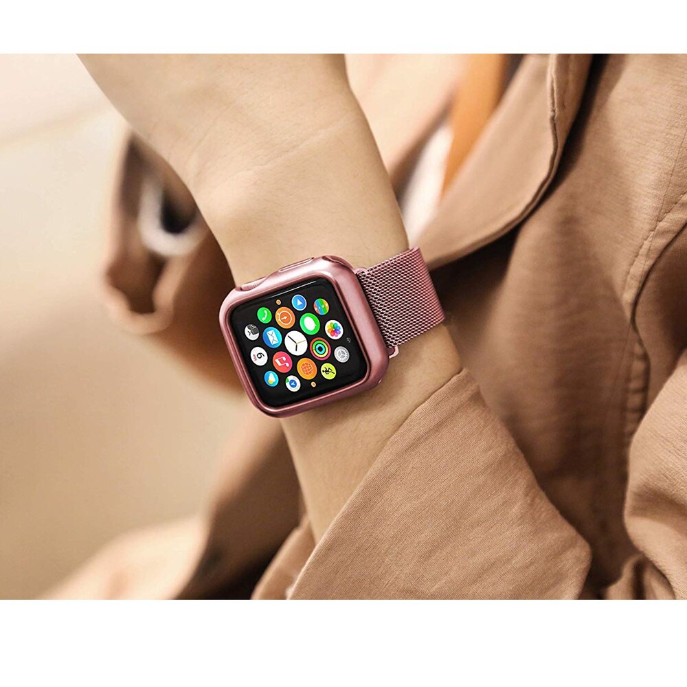 Stylish Apple Watch with Milanese Loop band showcasing colorful app icons on wrist, combining elegance and functionality.