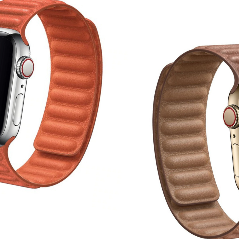 Stylish orange and brown leather bands for Apple Watch, showcasing classy design and durable material.