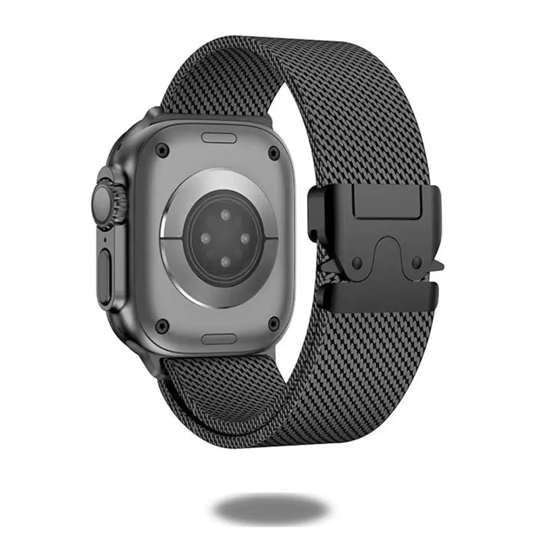 Metal Mesh Loop (Limited Stock): Elegant black Milanese band for Apple Watch, featuring parachute-style buckle for secure fit.