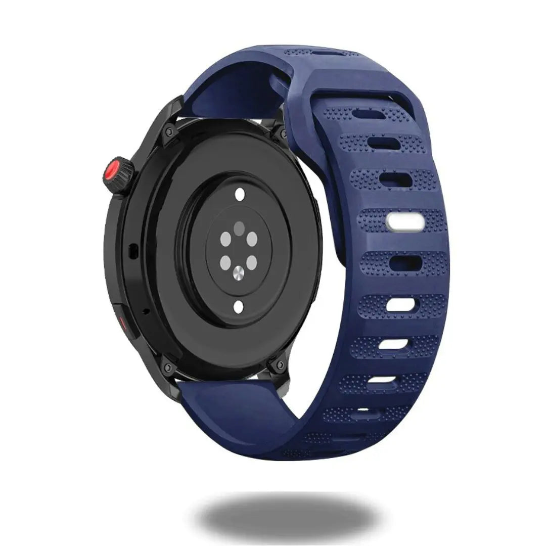 Rugged Silicon Bands for Huawei Watch showcasing a durable blue band on a smartwatch.