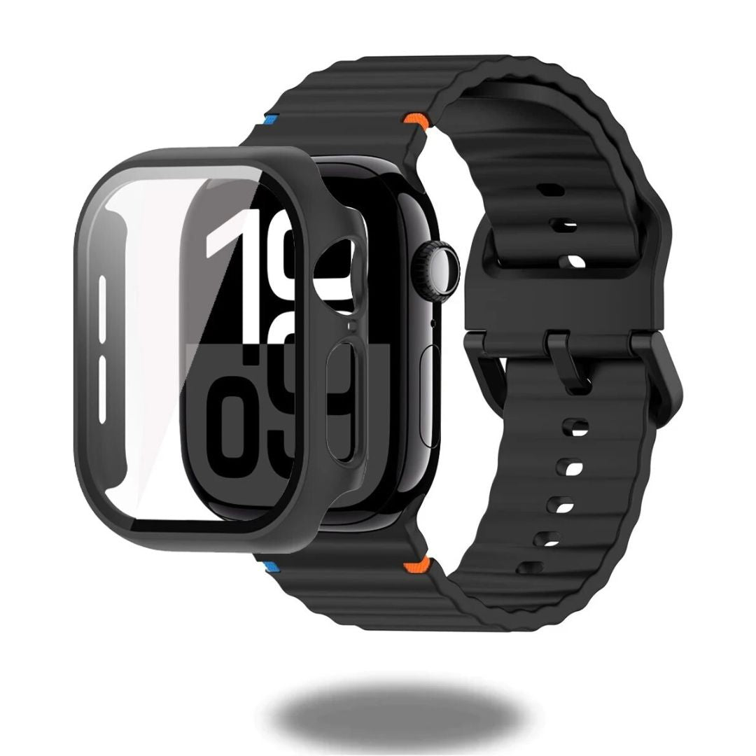 Silicon Sports Straps + Case with Glass For Apple Watch