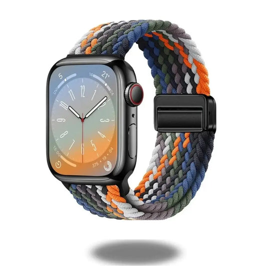Braided Magnetic Clasp Band with colorful braided design on Apple Watch.