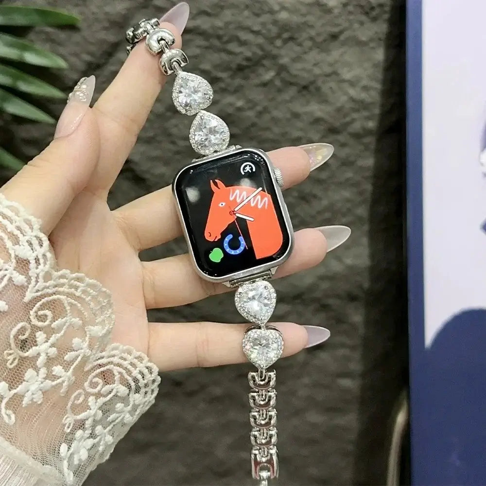 Contessa Slim Diamond Apple Watch Band for Women – Elegant Bracelet with horse design interface and diamond embellishments.