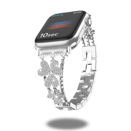 Crystal Rhinestones Jewellery Bracelets featuring a sparkling flower design for Apple Watch style enhancement.