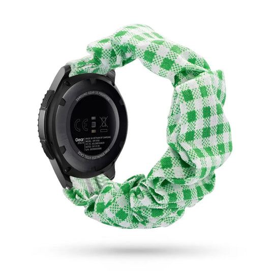 Scrunchie Strap 20mm and 22mm in green and white checkered pattern, stylish and comfortable watch band.