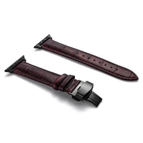Luxury Crocodile Texture Leather Band for Apple Watch in dark burgundy color, showcasing premium quality and elegant design.