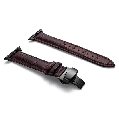 Luxury Crocodile Texture Leather Band for Apple Watch in dark burgundy color, showcasing premium quality and elegant design.