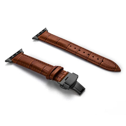 Luxury Crocodile Texture Leather Band for Apple Watch in brown, showcasing premium craftsmanship and sophisticated design.