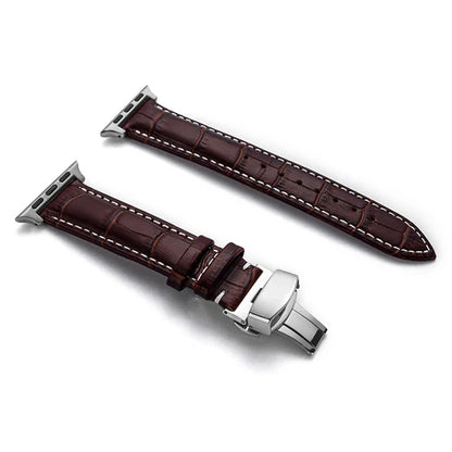 Luxury Crocodile Texture Leather Band for Apple Watch in rich brown, showcasing a stylish design and premium quality.