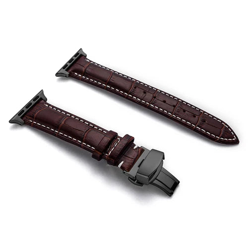 Luxury Crocodile Texture Leather Band for Apple Watch in rich brown with elegant stitching and sleek buckle.