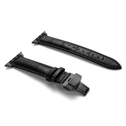 Luxury Crocodile Texture Leather Band for Apple Watch in black, showcasing a sophisticated design and premium quality.
