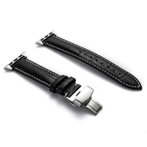 Luxury Crocodile Texture Leather Band for Apple Watch with sleek black design and silver buckle