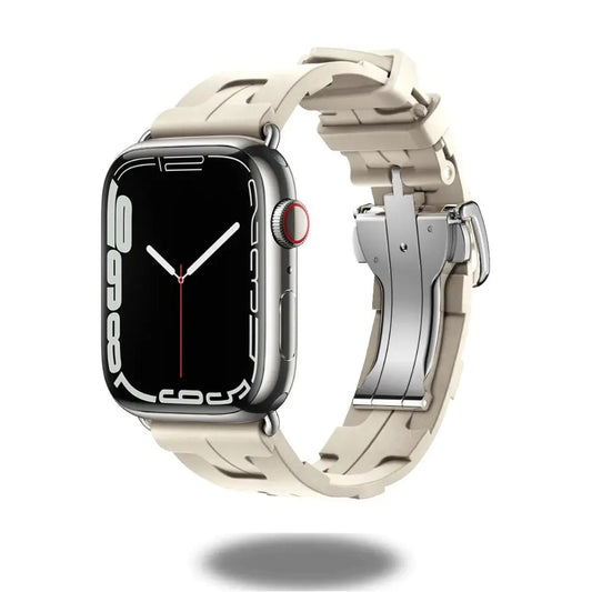 Kilim Style Single Tour Bands on an Apple Watch in premium-quality silicon with stainless steel buckle.