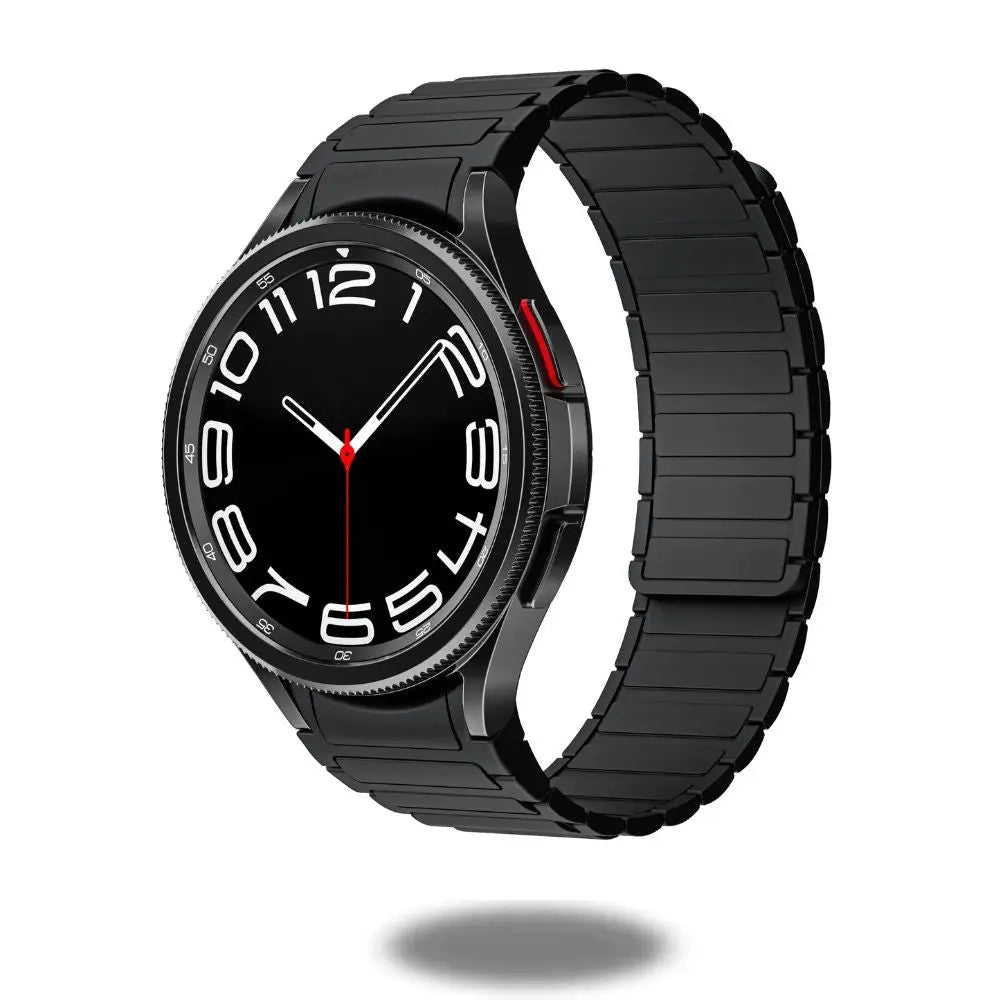 Magnetic Silicone Loop for Samsung Galaxy Watch 6, 5, and 4 series with a sleek black design.