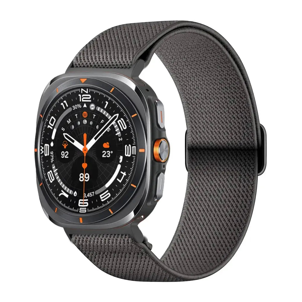Elastic Bands For Samsung Galaxy Watch Ultra worn on a black watch, showcasing a sleek, breathable design.