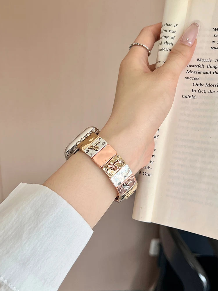 Retro Elastic Apple Watch Band – Vintage Metal Bracelet