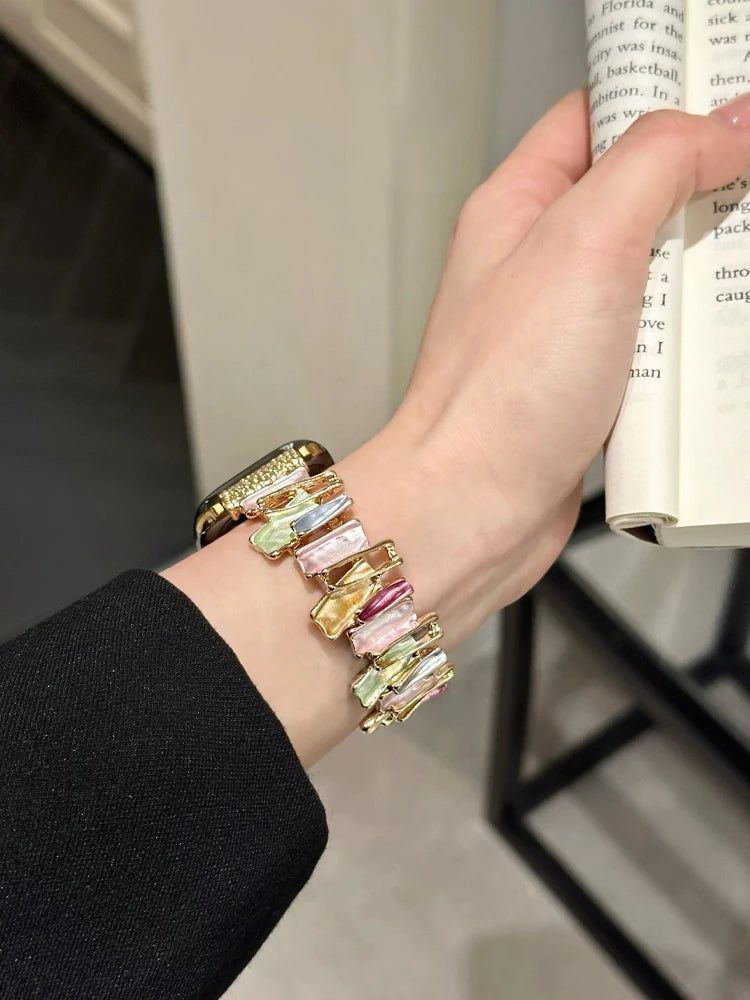 Luxury Elastic Metal Bracelet Band for Apple Watch Women