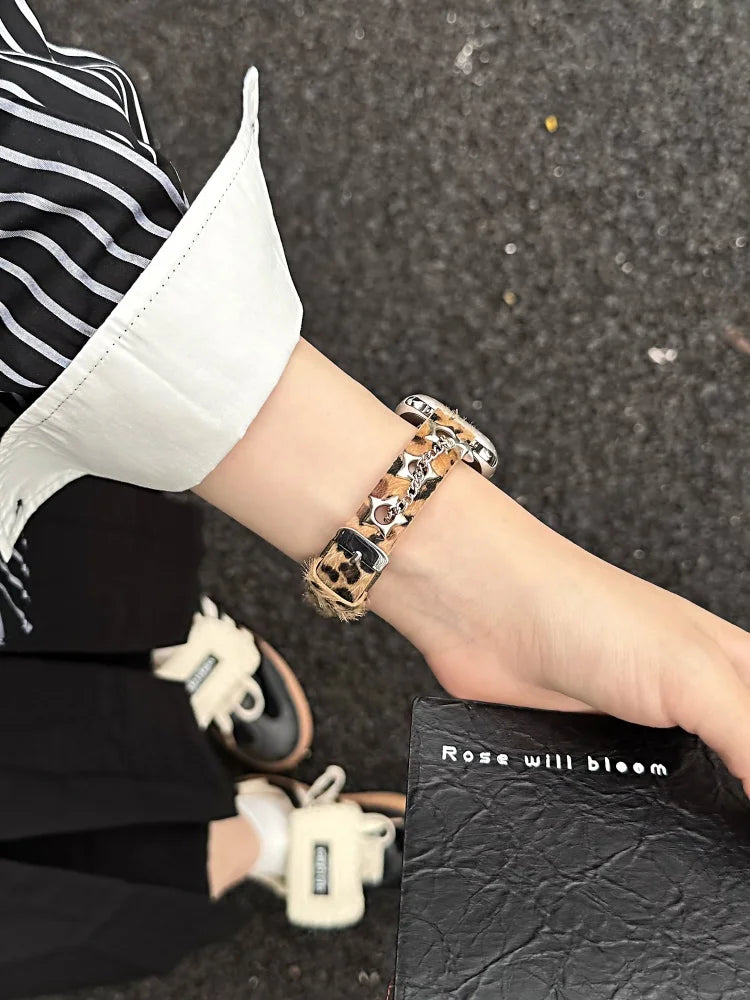 Ciara Leather Apple Watch Band for Women – Leopard Metal Bracelet