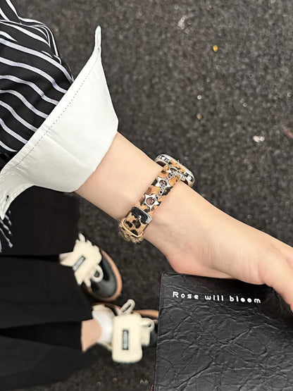 Ciara Leather Apple Watch Band for Women – Leopard Metal Bracelet