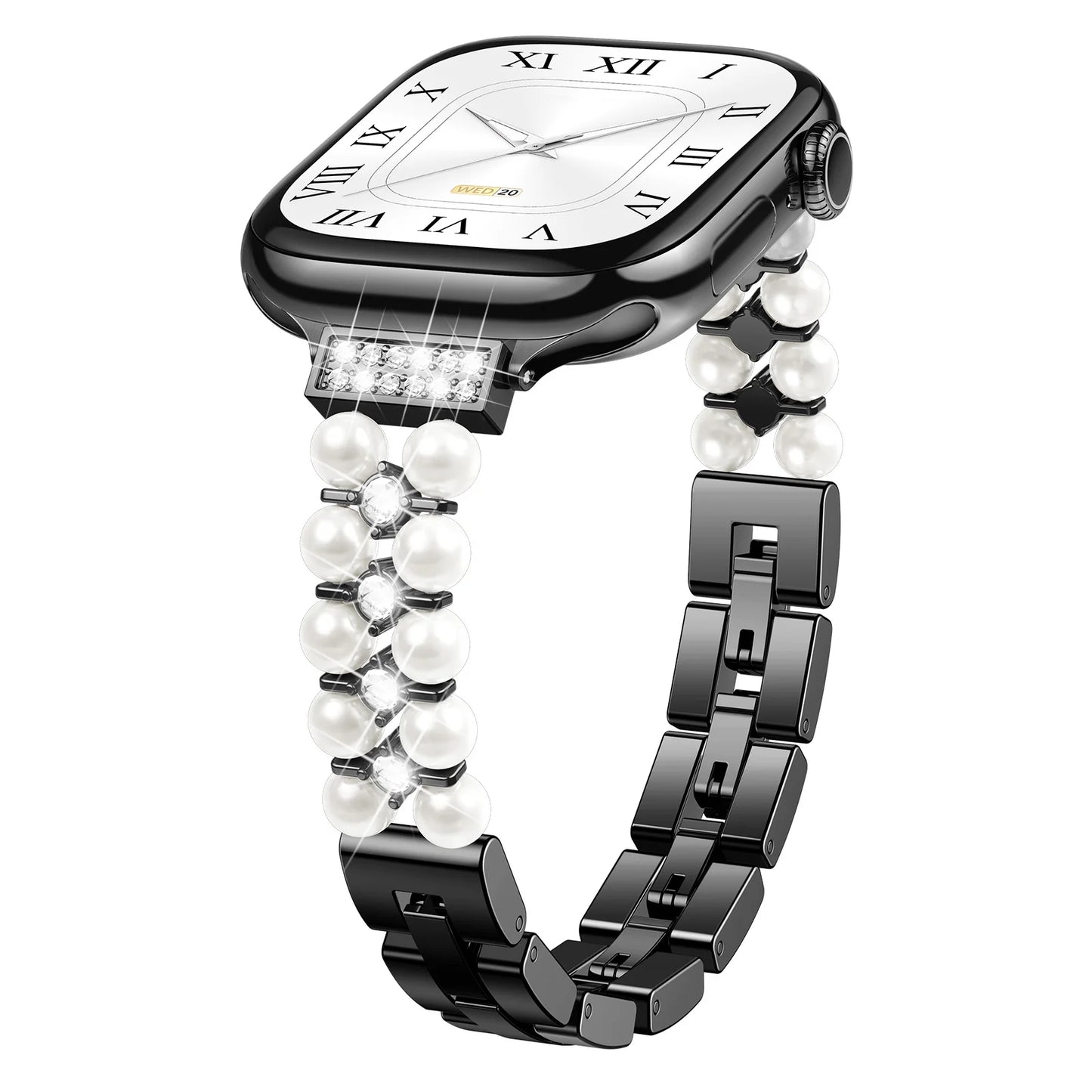 Apple Watch Jewelry Strap for Women – Pearl Metal Bracelet showcasing elegant pearl metal design.