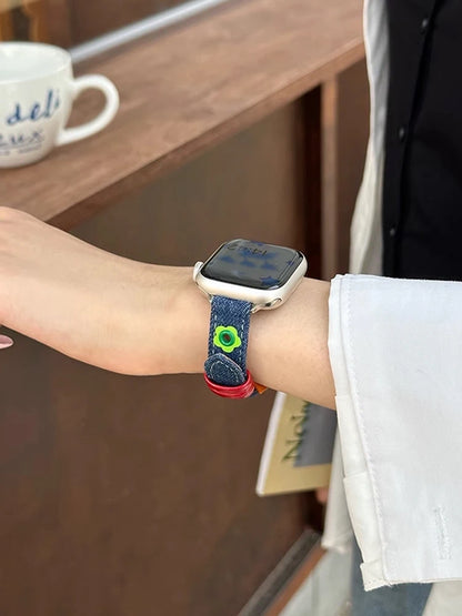 Cute Denim & Leather Apple Watch Band for Women (38–49mm)