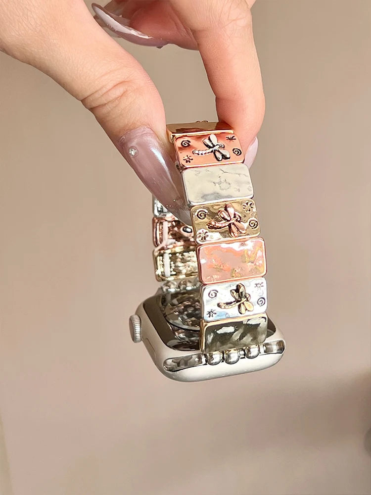 Retro Elastic Apple Watch Band – Vintage Metal Bracelet