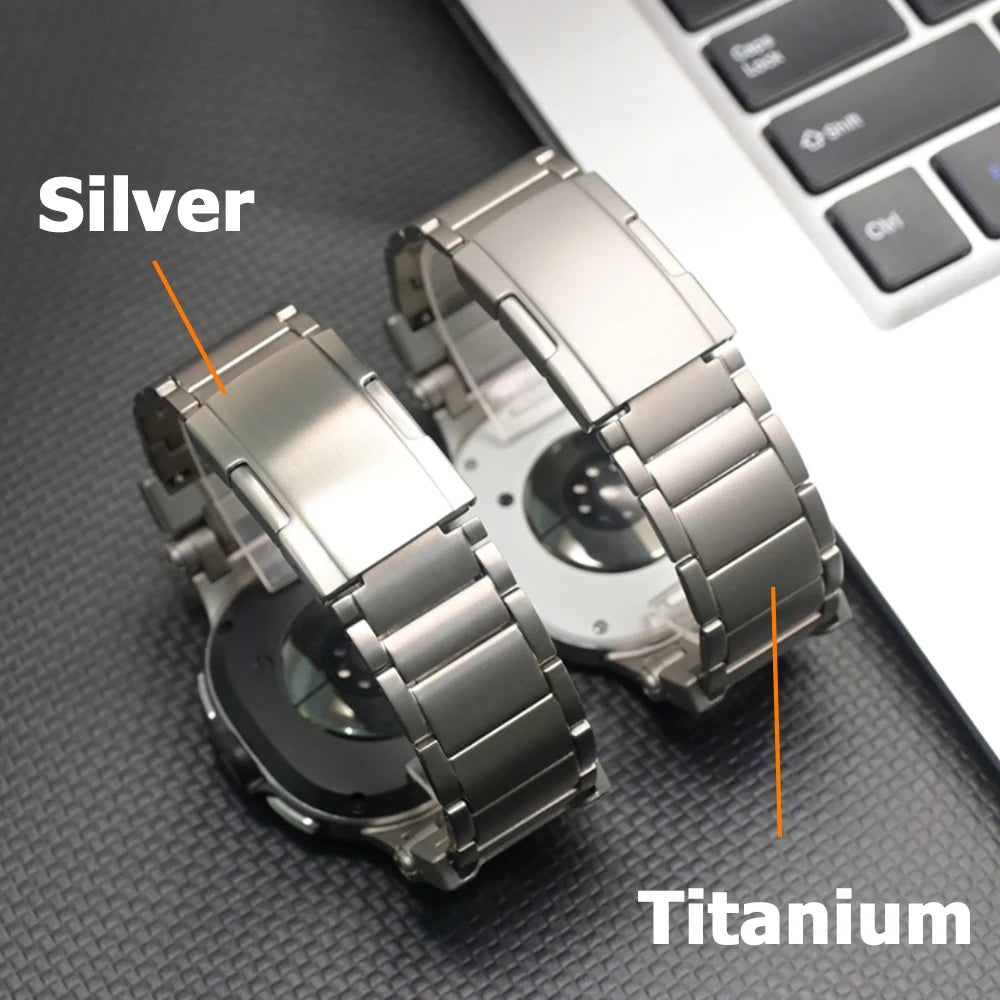 No Gaps Titanium Band for Samsung Galaxy Watch Ultra 47mm in Titanium and Silver, showcasing sleek design and premium materials.