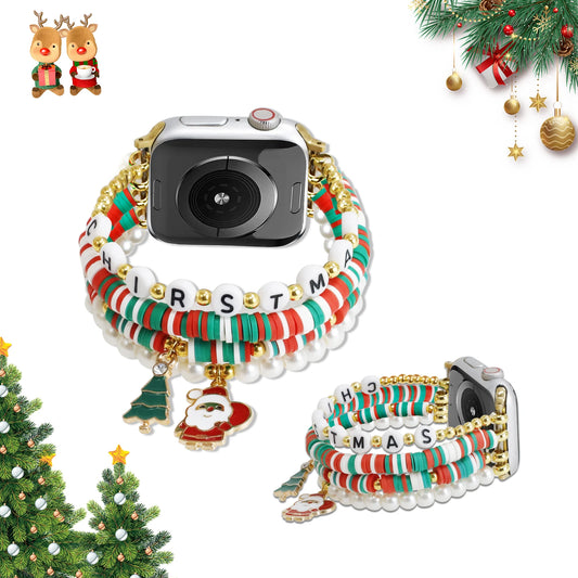 Christmas Beaded Apple Watch Band – Festive Bracelet Strap