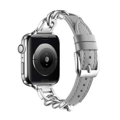Luxury Leather & Steel Chain Band for Apple Watch 38–49mm