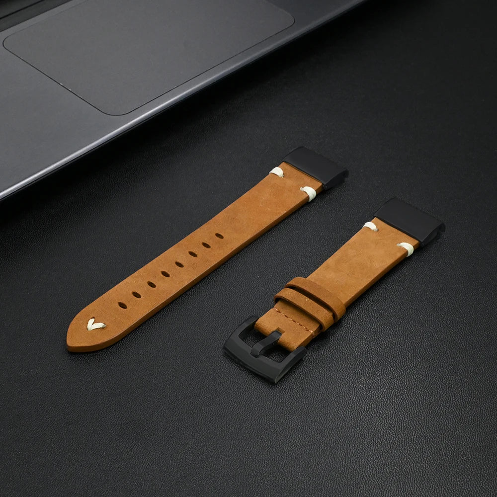 Leather Band for Garmin Watch Fenix 8 51mm & 7X Pro | Soft 22mm & 26mm Strap on a desk surface.