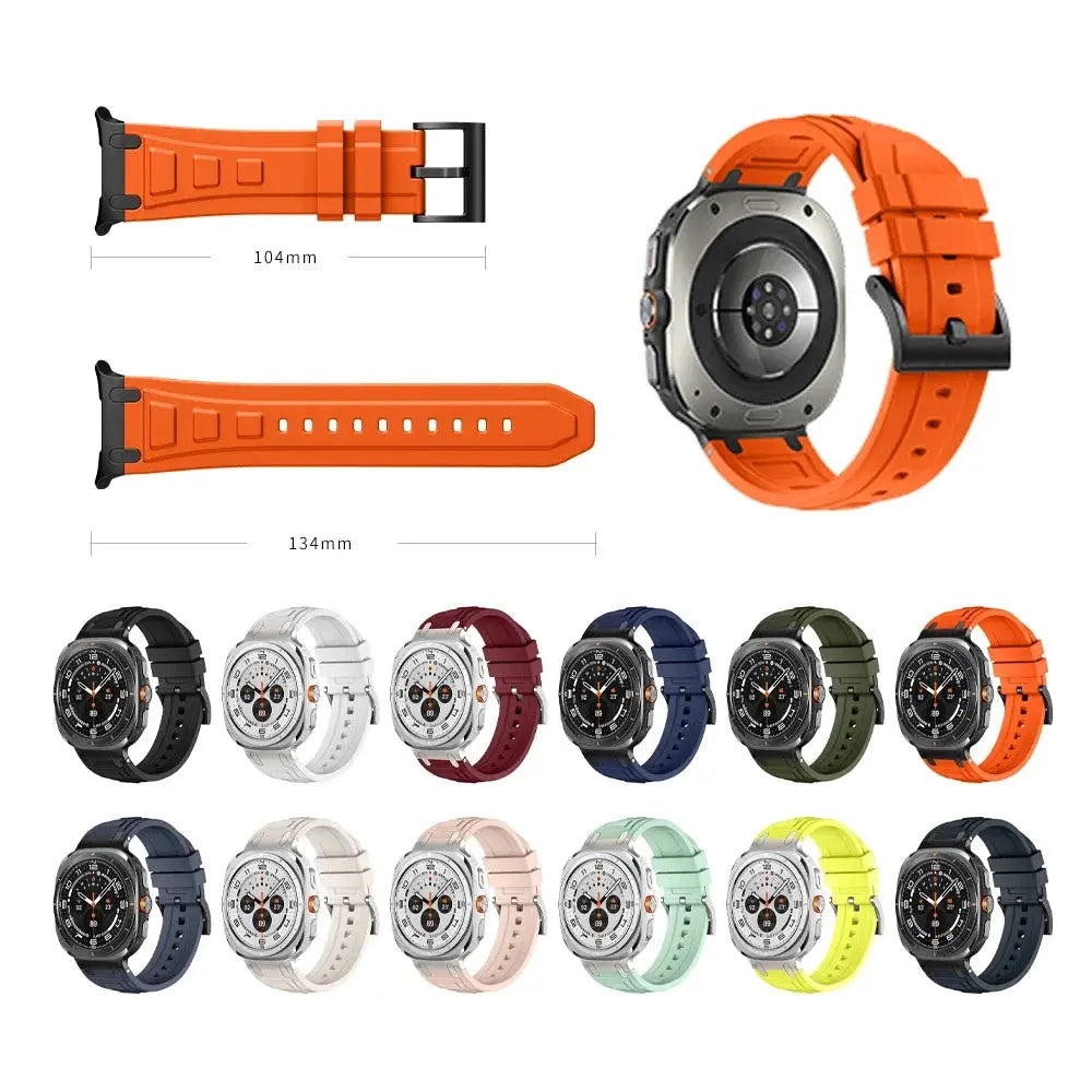 Rocky Silicon Sports Bands for Galaxy Watch Ultra in various colors, showcasing rugged design and comfortable fit for adventures.