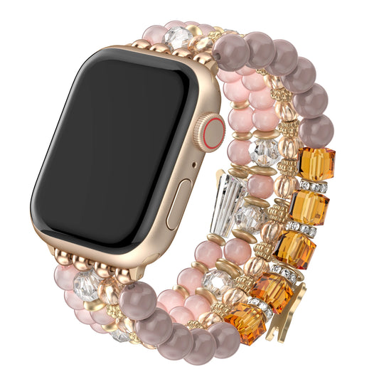 Beaded Apple Watch Band – Boho Bracelet with Butterfly Charms featuring natural beads and crystal accents.