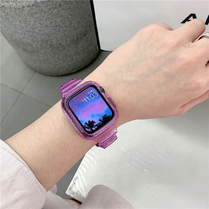 Glitter Transparent Apple Watch Case & Strap Band